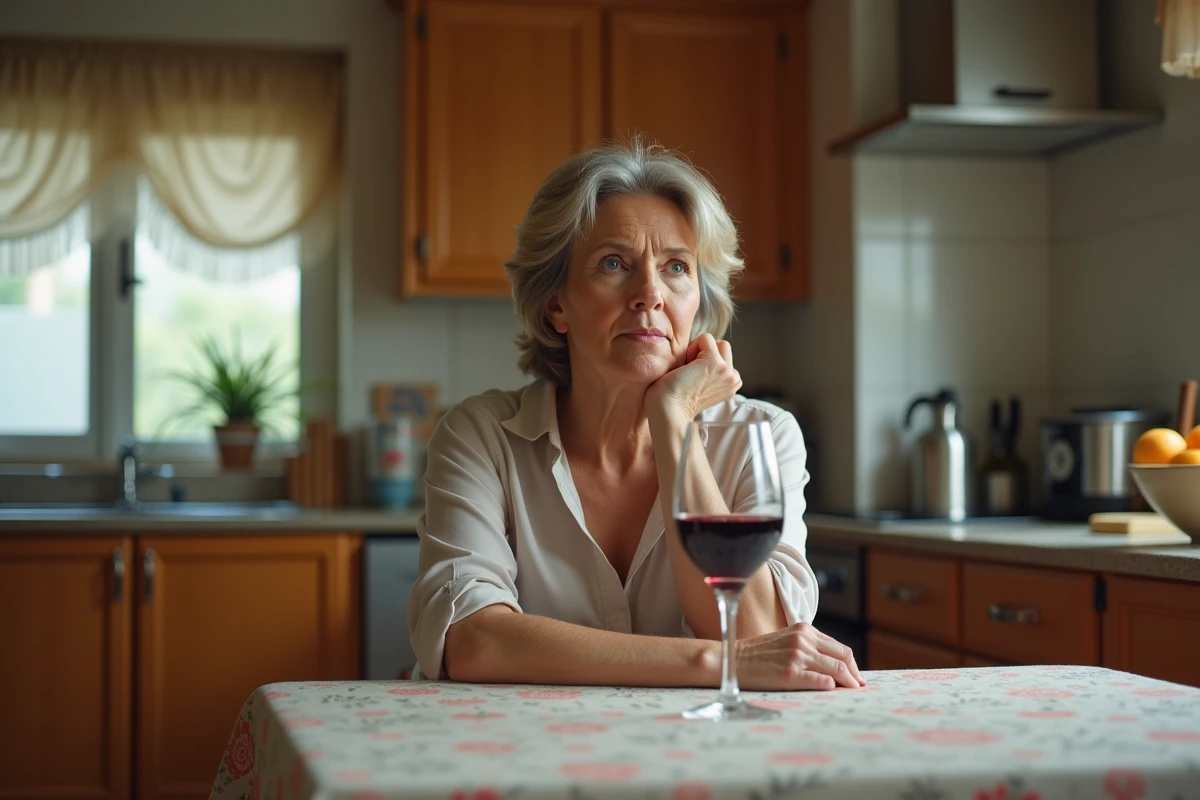 Femme réfléchissant aux risques de la consommation régulière d'alcool sur la santé sanguine